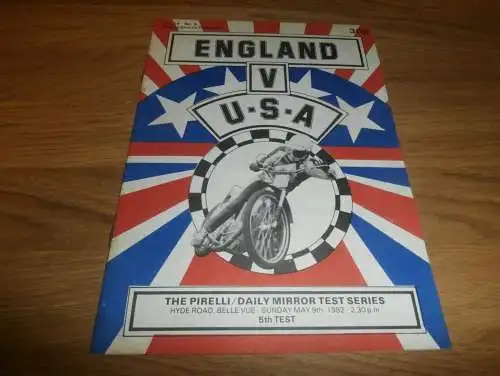 Speedway Belle Vue 9.05.1982 , England vs. USA  , Programmheft / Programm / Rennprogramm , program !!!