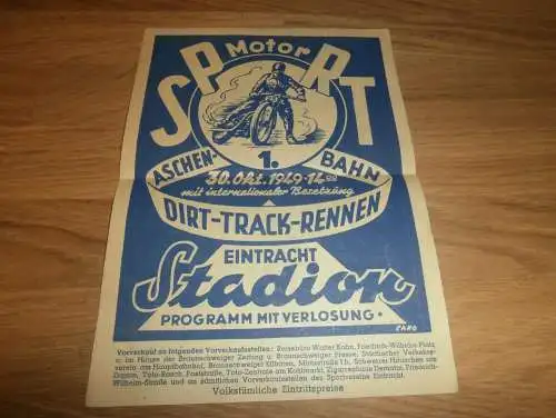 1. Speedway Rennen 30.10.1949 in Braunschweig , Reklame , Flyer , Programmheft / Programm / Rennprogramm , program !!!