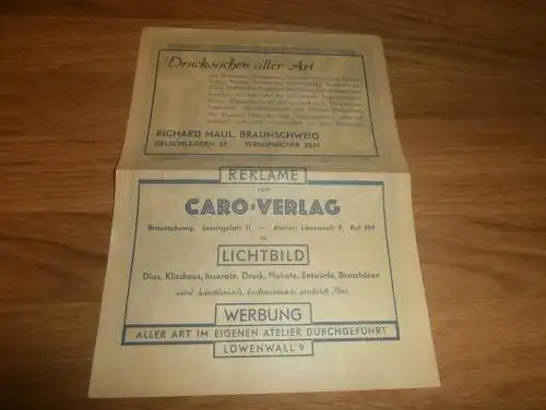 1. Speedway Rennen 30.10.1949 in Braunschweig , Reklame , Flyer , Programmheft / Programm / Rennprogramm , program !!!