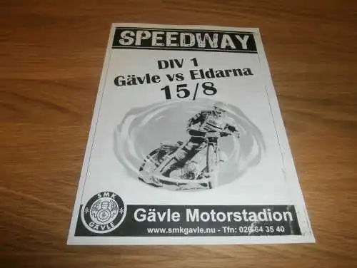 Speedway , Gävle - Eldarna , 15.08. , Programmheft / Programm / Rennprogramm , program !!!