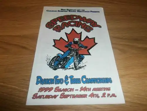 Speedway Paris / Ontario , 4.09.1999 , Canada , Programmheft / Programm / Rennprogramm , program !!!