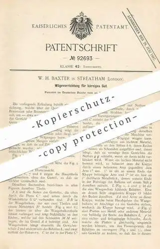 original Patent - W. H. Baxter , Streatham , London , England , 1896 , Waage für Körner | Mühle , Brennerei , Brauerei