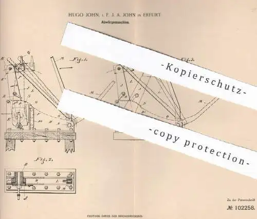 original Patent - Hugo John , Erfurt , 1897 , Abwürgemaschine | Metall , Zylinder , Hebel , Schneidhebel , Schneidzeug !