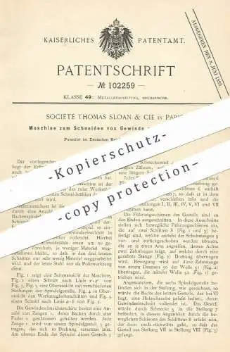 original Patent - Société Thomas Sloan & Cie , Paris , Frankreich , 1897 , Gewinde schneiden an Holzschraube | Schrauben