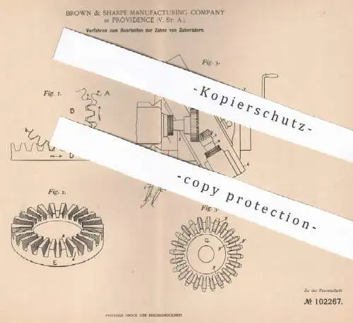 original Patent - Brown & Sharpe Manufacturing Company , Providence , USA , 1898 , Zähne am Zahnrad | Zahnräder !!