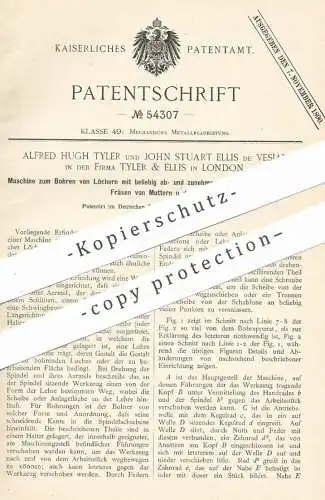 original Patent - Alfred Hugh Tyler , John Stuart Ellis de Vesian | London | 1890 | Bohrmaschine , Fräsmaschine | Bohren