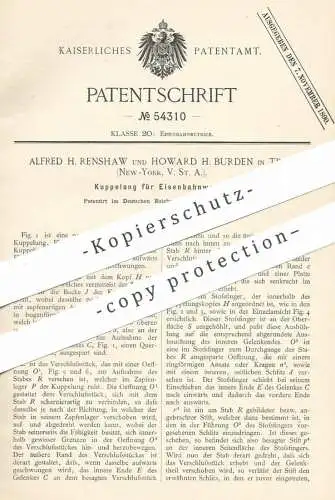 original Patent - Alfred H. Renshaw , Howard H. Burden , Troy , New York , USA , 1890 , Kupplung für Eisenbahnen | Lok