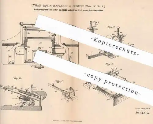 original Patent - Lyman Sawin Hapgood , Boston , Massachusetts , USA , 1889 , Schreibmaschine von Hall | Druck !!!