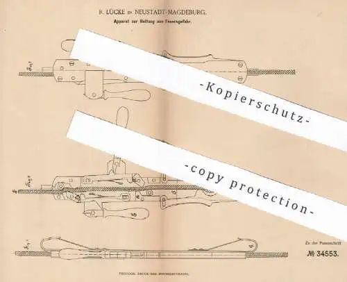 original Patent - R. Lücke , Neustadt / Magdeburg 1885 , Apparat zur Rettung aus Feuergefahr | Feuer , Brand | Feuerwehr