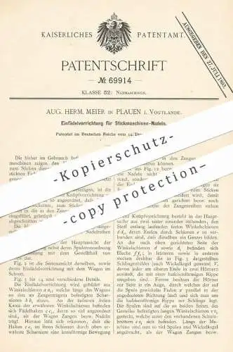 original Patent - Aug. Herm. Meier , Plauen / Vogtl. 1892 | Einfädeln der Strickmaschinen - Nadel | Stricken , Schneider