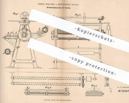 original Patent - Emile Welter , Mülhausen / Elsass , 1884 , Breitstreckmaschine für Gewebe | Stoff | Schneider !!