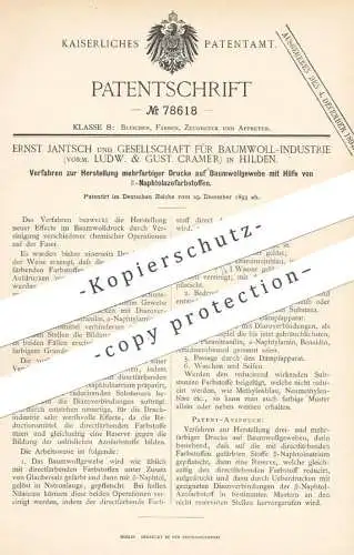 original Patent - Ernst Jantsch & Gesellsch. für Baumwoll Industrie vorm. L. & G. Cramer , Hilden | Druck auf Baumwolle