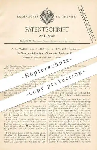 original Patent - A. C. Marot , A. Bonnet , Troyes , Frankreich 1897 | Anilinschwarz - Färben mit Alkohol | Preibisch