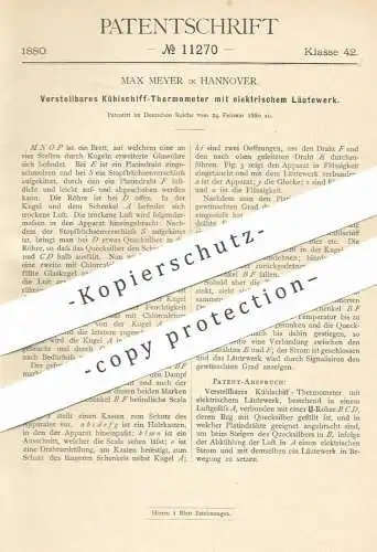 original Patent - Max Meyer , Hannover , 1880 , Kühlschiff - Thermometer mit elektr. Läutewerk | Quecksilber !!