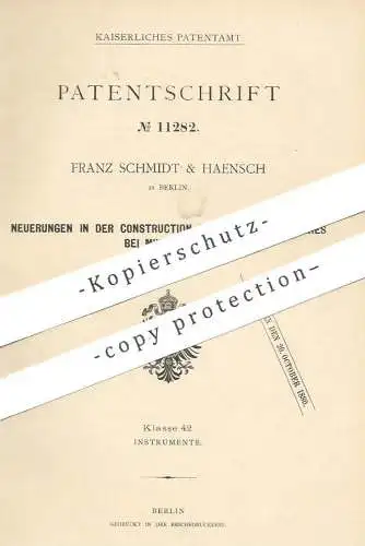 original Patent - Franz Schmidt & Haensch , Berlin , 1880 , Präparatentisch am Mikroskop | Mikroskope !!