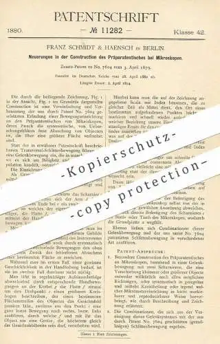 original Patent - Franz Schmidt & Haensch , Berlin , 1880 , Präparatentisch am Mikroskop | Mikroskope !!