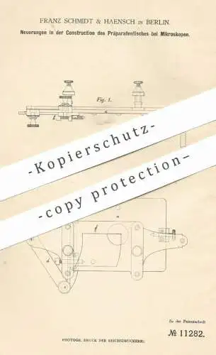 original Patent - Franz Schmidt & Haensch , Berlin , 1880 , Präparatentisch am Mikroskop | Mikroskope !!