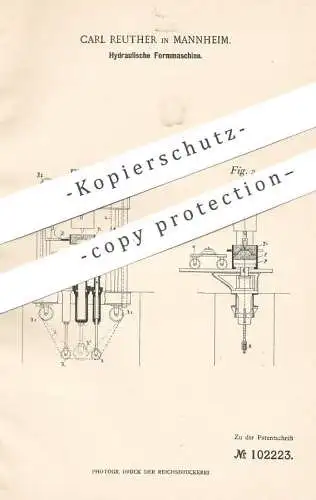 original Patent - Carl Reuther , Mannheim , 1898 , Hydraulische Formmaschine | Form , Metall , Guss , Giesserei !!