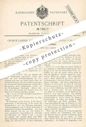 original Patent - George Lander Thiell , Baltimore , Maryland , USA , 1893 , Zugregelung für Feuerungen | Feuerung Ofen