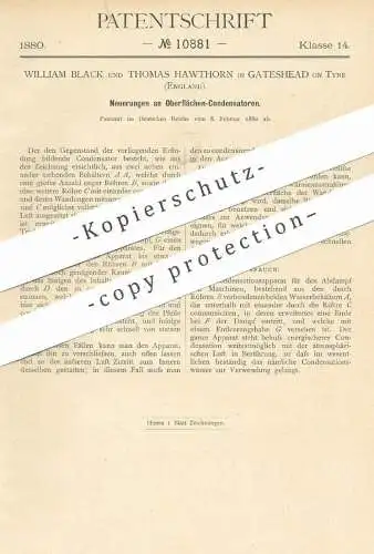 original Patent - William Black , Thomas Hawthorn , Gateshead on Tyne , England , 1880 , Oberflächen - Kondensator !!