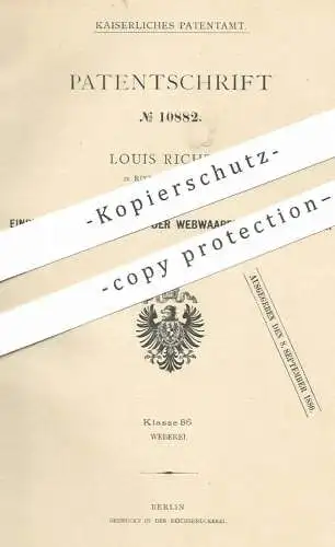 original Patent - Louis Richter , Rixdorf / Berlin , 1880 , Rauhen der Webwaren auf dem Stuhl | Webstuhl , Weber , Weben