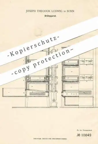 original Patent - Joseph Theodor Ludwig , Bonn , 1880 , Brütapparat | Brutapparat | Brutkasten , Tierzucht , Landwirt