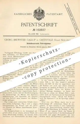 original Patent - Georg Brewster Gallup , Greenville , New Jersey , 1898 , Fahrrad - Luftpumpe | Luft Pumpe | Fahrräder