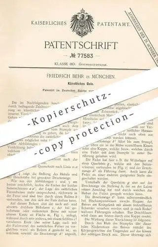 original Patent - Friedrich Behr , München , 1893 , Künstliches Bein | Prothese , Beine , Orthopäde , Arzt , Medizin !!