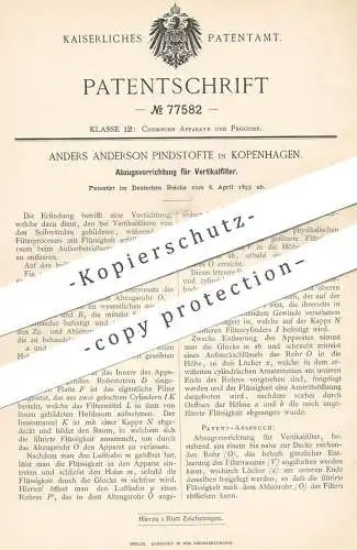 original Patent - Anders Anderson Pindstofte , Kopenhagen Dänemark 1893 | Abzugsvorrichtung für Vertikalfilter | Filter