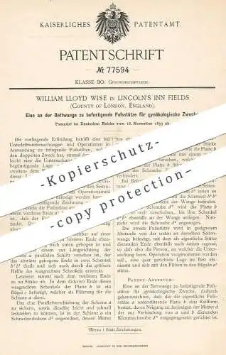 original Patent - William Lloyd Wise , Lincoln's Inn Fields , London , England , Fußstütze für OP-Stuhl | Arzt , Medizin