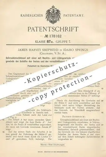 original Patent - James Harvey Shepherd , Idaho Springs , Colorado , USA , 1905 , Schraubenschlüssel | Werkzeug !!