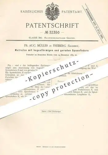 original Patent - Fr. Aug. Müller , Freiberg / Sachsen , Matratze m. Spannfedern | Federkern , Matratzen , Bett , Betten