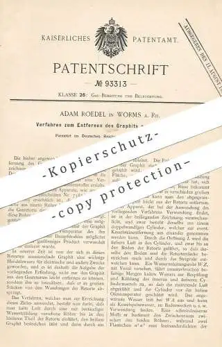 original Patent - Adam Roedel , Worms , 1896 , Entfernen von Graphit aus Gasretorte | Gas , Retorte , Dampf !!