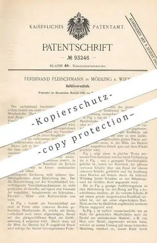 original Patent - Ferdinand Fleischmann , Mödling / Wien / Österreich 1895 , Gefäßverschluss | Deckel , Flasche , Korken