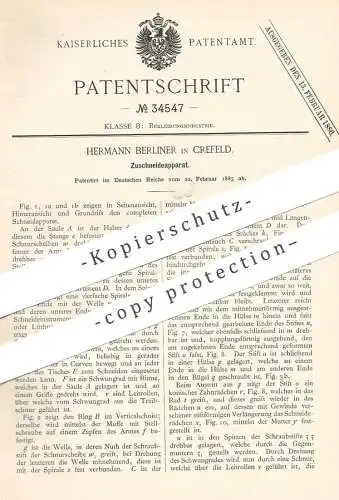 original Patent - Hermann Berliner , Krefeld 1885 , Zuschneideapparat | Stoff schneiden | Schneider , Nähen , Bekleidung