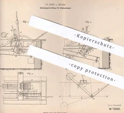 original Patent - Fr. Spies , Siegen , 1893 , Entlastung für Brückenwaagen | Brücke | Waage , Waagen , Wiegen , Gewicht