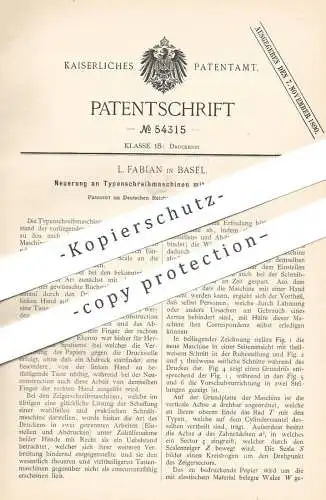 original Patent - L. Fabian , Basel , 1890 , Typenschreibmaschine mit Zeigereinstellung | Schreibmaschine | Druck !!