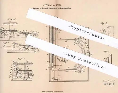 original Patent - L. Fabian , Basel , 1890 , Typenschreibmaschine mit Zeigereinstellung | Schreibmaschine | Druck !!