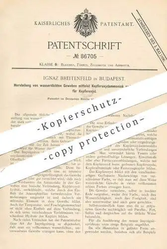 original Patent - Ignaz Breitenfeld , Budapest , 1895 , wasserdichtes Gewebe | Stoff | Faser | Kupferoxyd , Ammoniak !!