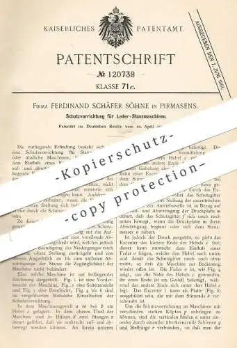 original Patent - Ferdinand Schäfer Söhne , Pirmasens , 1900 , Schutz für Leder - Stanzmaschinen | Gerber , Schneider !!