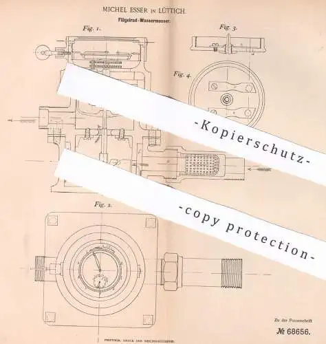 original Patent - Michel Esser , Lüttich , 1892 , Flügelrad - Wassermesser | Wasserdruck , Wasserrad , Wassermühle !!!