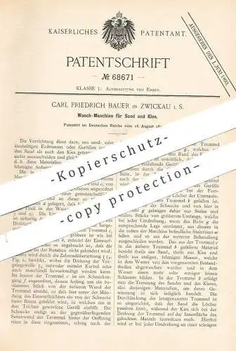 original Patent - Carl Friedrich Bauer , Zwickau , 1892 , Waschmaschine für Sand und Kies | Trommel , Gestein , Erz !!!