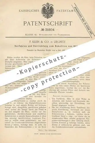 original Patent - F. Klein & Co. , Liegnitz , 1886 , Dekatieren von Hüten | Hut , Hüte , Hutmacher , Modist , Filzhut !