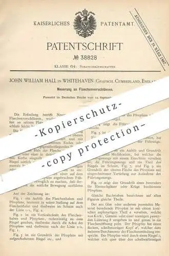 original Patent - John William Hall , Whitehaven , Cumberland , England 1886 , Flaschenverschluss | Verschluss , Flasche