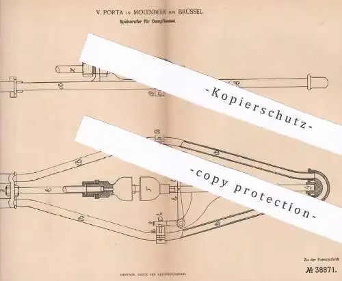 original Patent - V. Porta , Molenbeel / Brüssel , 1886 , Speiserufer für Dampfkessel | Wasserkessel , Kessel !!!