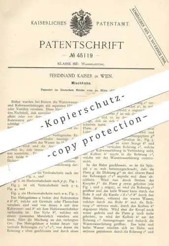 original Patent - Ferdinand Kaiser , Wien , Österreich , 1888 , Mischhahn | Wasserhahn , Mischbatterie , Klempner !!