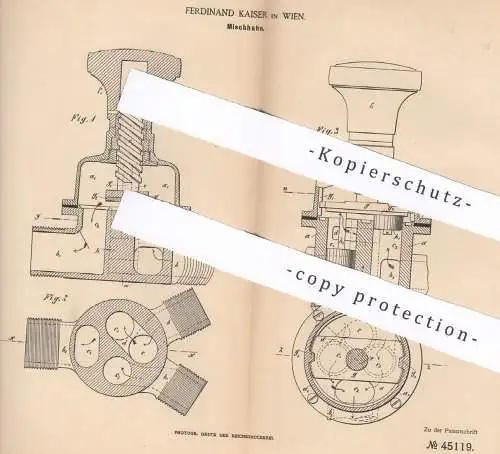 original Patent - Ferdinand Kaiser , Wien , Österreich , 1888 , Mischhahn | Wasserhahn , Mischbatterie , Klempner !!