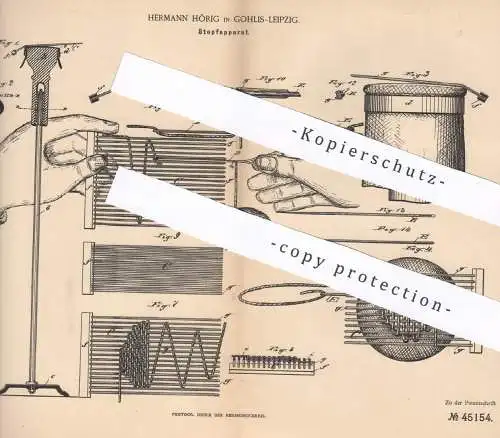 original Patent - Hermann Hörig , Leipzig / Gohlis , 1888 , Stopfapparat | Stopfen , Nähmaschine , Schneider !!