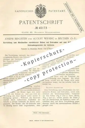 original Patent - Joseph Bergstein , August Wirsing , Beuthen | Schneiden u. Fräsen von Gewinde , Bolzen , Schrauben