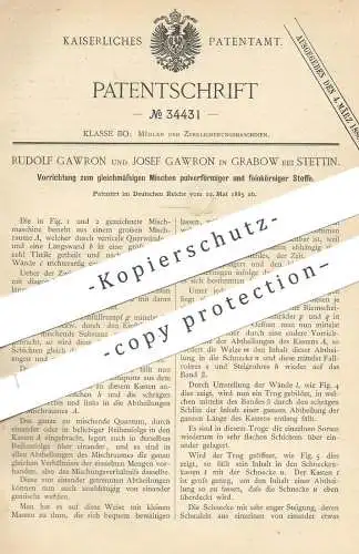 original Patent - Rudolf Gawron , Josef Gawron , Grabow / Stettin , 1885 , gleichmäßiges Mischen von Pulver | Mühle !!!